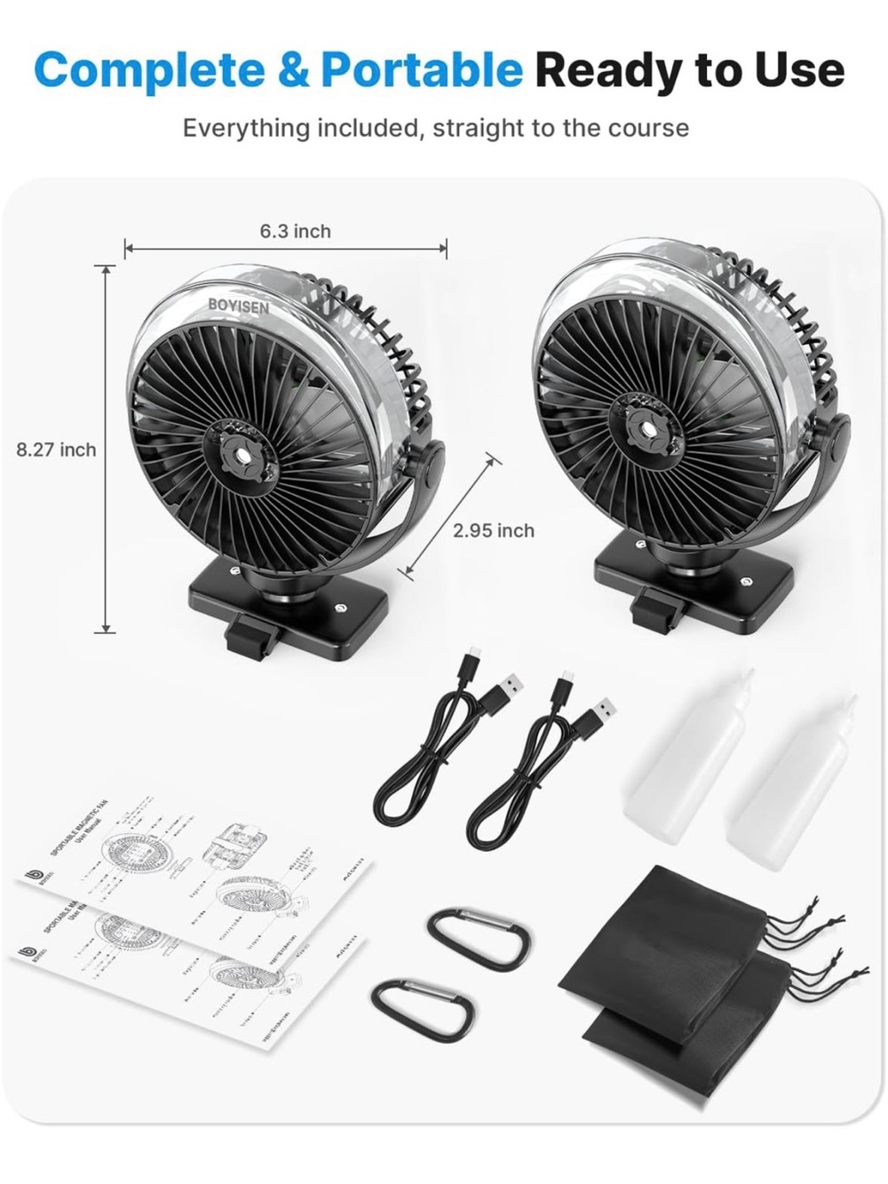 BOYISEN Portable Clip Fan - Black Twin Pack